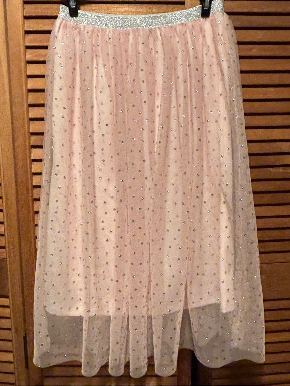 lilt Blush Pink & Silver Polka Dots Overlay Skirt with Silver Glitter Waistband